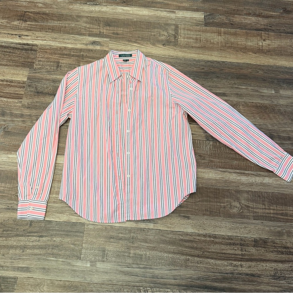 Ralph Lauren Peach, maroon and White Striped dress Shirt
